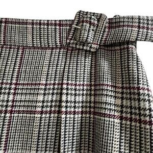 Calvin Klein skirt size 10 gray plaid wool blend faux wrap belted preppy classic